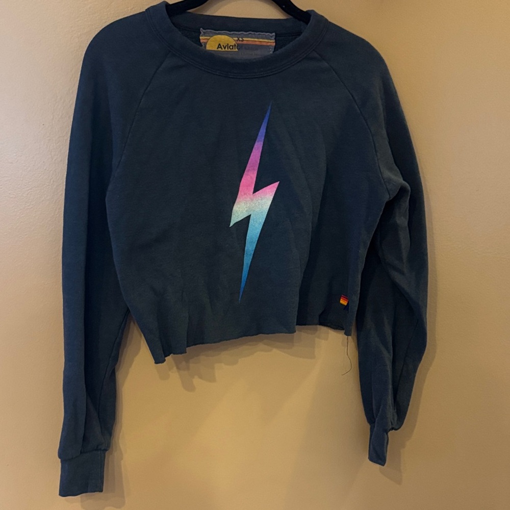 Aviator Nation Dark Blue Lightning Bolt Sweater